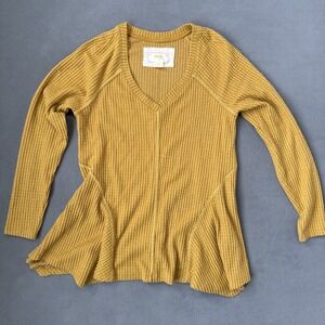 Maeve Anthropologie Pullover Sweater Womens XS Yellow V Neck Knit Long Sleeve